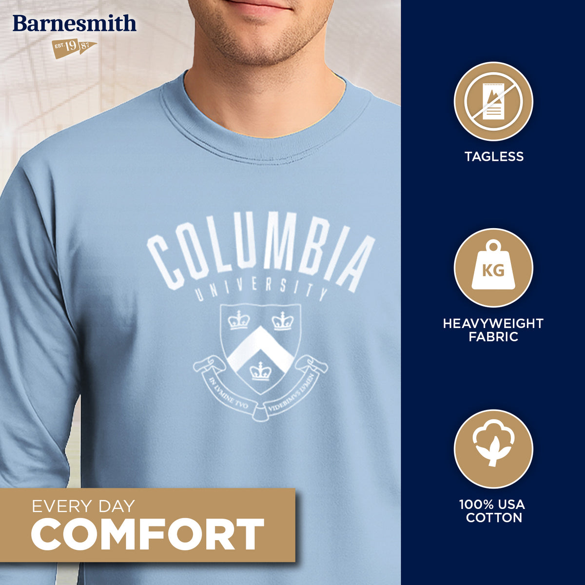 columbia university gear Heritage Long Sleeve T-Shirt (Light Blue) S / Light Blue Color:IRON Hoopers 