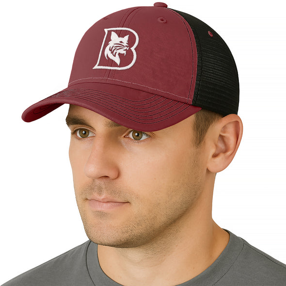 Bates College Sideline Trucker Hat One-Size (Maroon/Black)