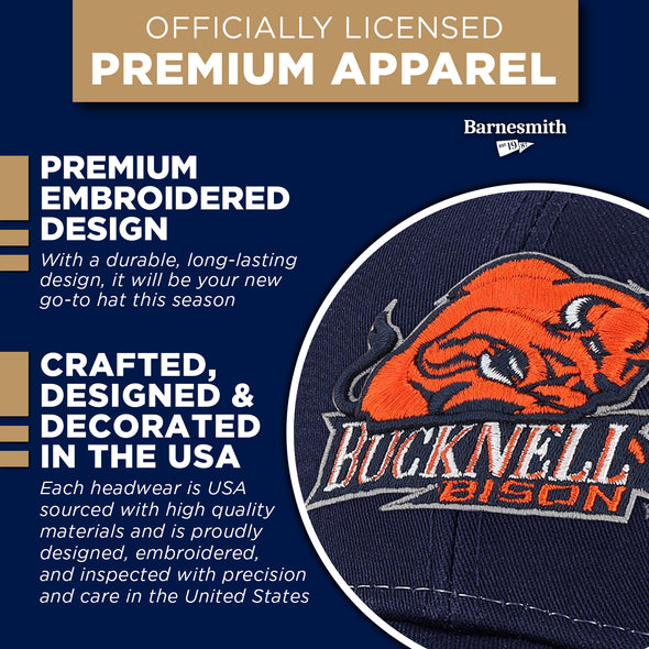Bucknell University Sideline Trucker Hat One-Size (Navy/White)