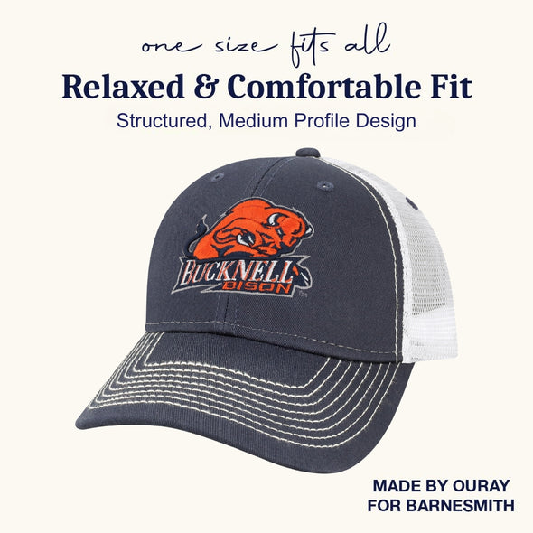 Bucknell University Sideline Trucker Hat One-Size (Navy/White)