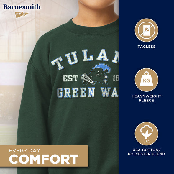 Tulane University Youth Crewneck Sweatshirt (Hunter Green)