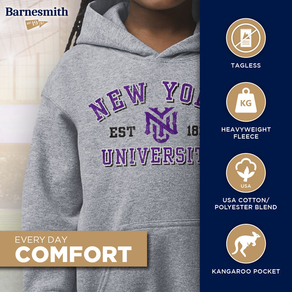 New York University Youth Hooded Sweatshirt (Grey)