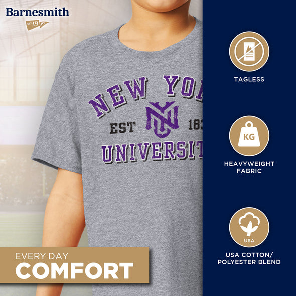 New York University Short-Sleeve Youth T-Shirt (Grey)