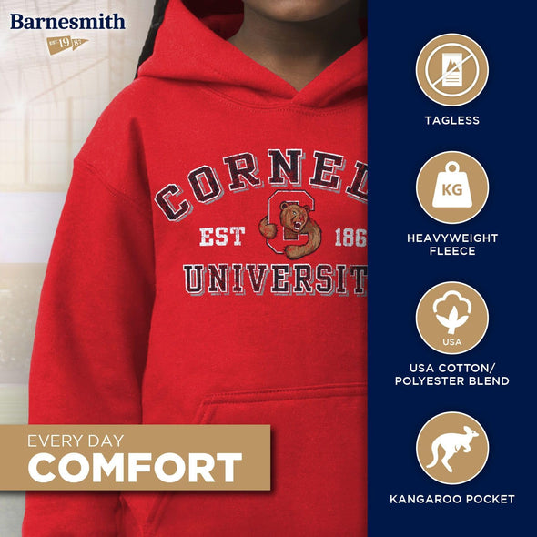 Cornell University Youth Hooded Sweatshirt (Red)