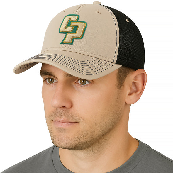 California State Polytechnic University Sideline Trucker Hat One-Size (Khaki/Black)