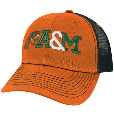 Florida A&M University Sideline Trucker Hat One-Size (Burnt Orange/Dark Grey)