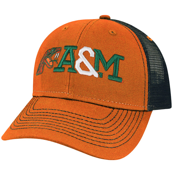 Florida A&M University Sideline Trucker Hat One-Size (Burnt Orange/Dark Grey)