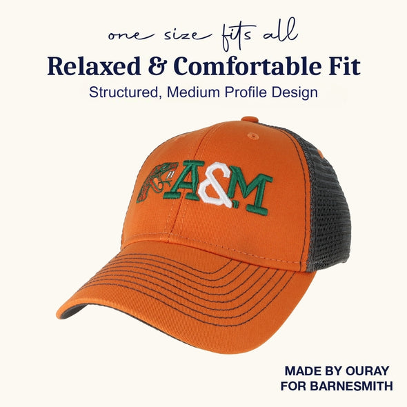 Florida A&M University Sideline Trucker Hat One-Size (Burnt Orange/Dark Grey)