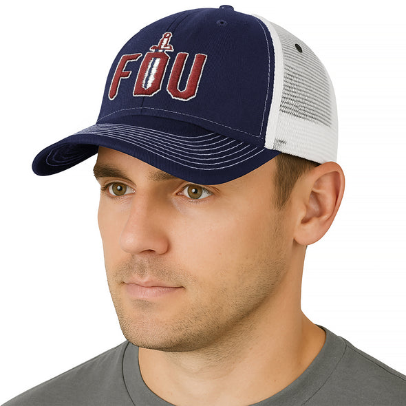 Fairleigh Dickinson University Sideline Trucker Hat One-Size (Navy/White)