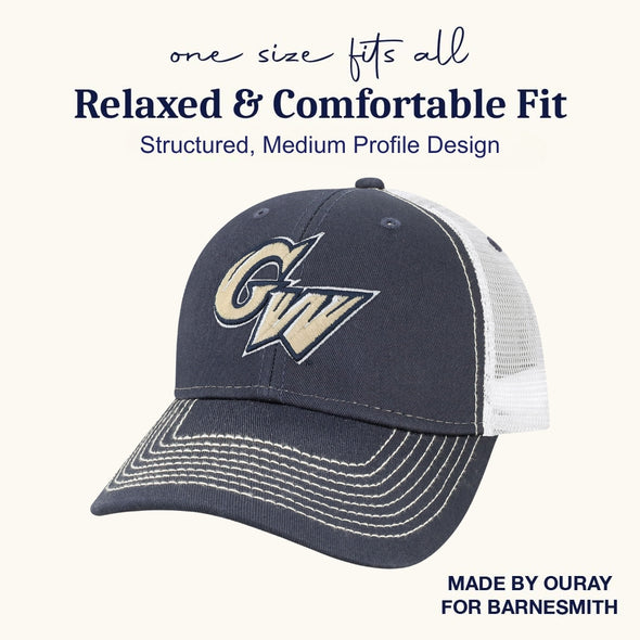 George Washington University Sideline Trucker Hat One-Size (Navy/White)