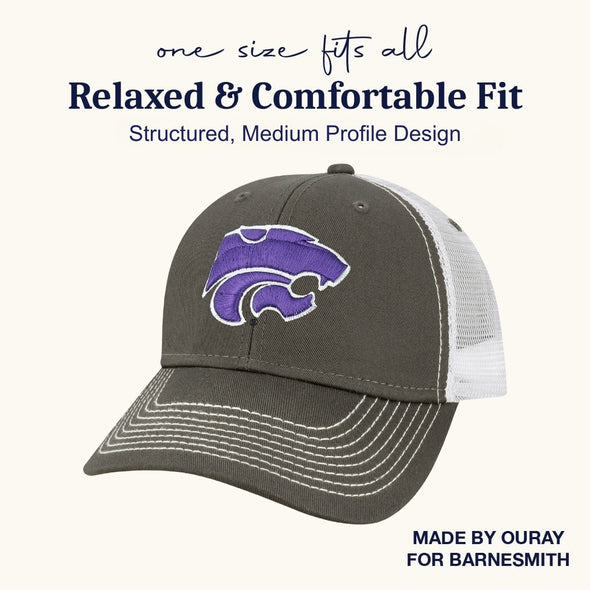 Kansas State University Sideline Trucker Hat One-Size (Dark Grey/White)