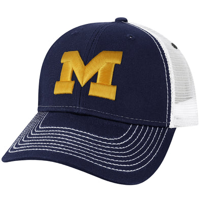 University of Michigan Sideline Trucker Hat One-Size (Navy/White)