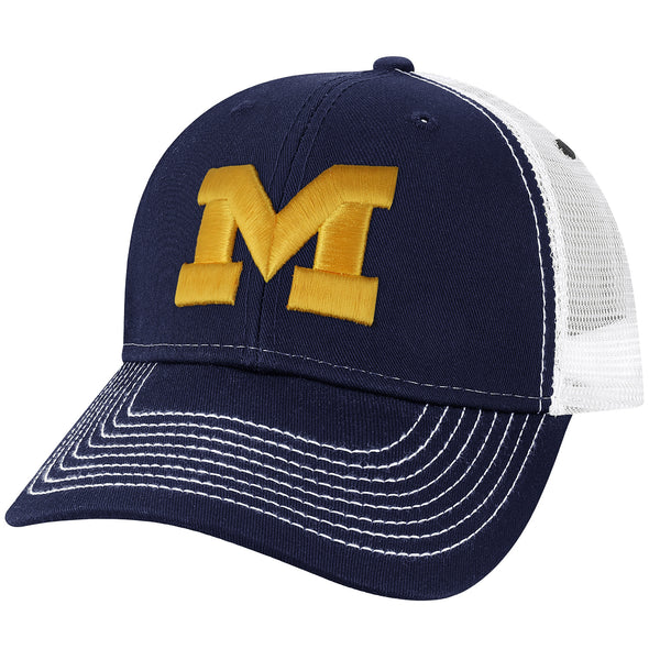 University of Michigan Sideline Trucker Hat One-Size (Navy/White)