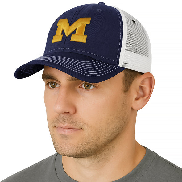 University of Michigan Sideline Trucker Hat One-Size (Navy/White)