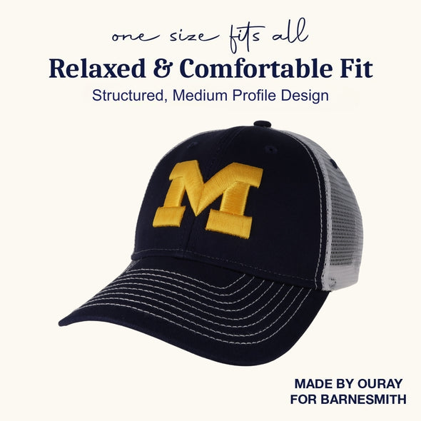 University of Michigan Sideline Trucker Hat One-Size (Navy/White)