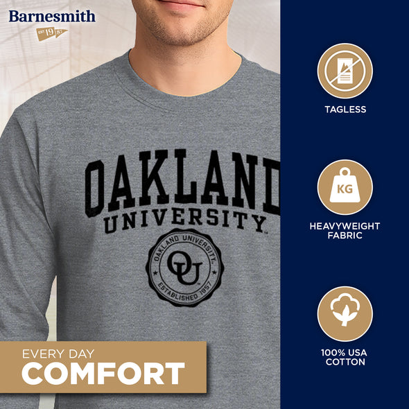 Oakland University Heritage Long Sleeve T-Shirt (Charcoal Grey)