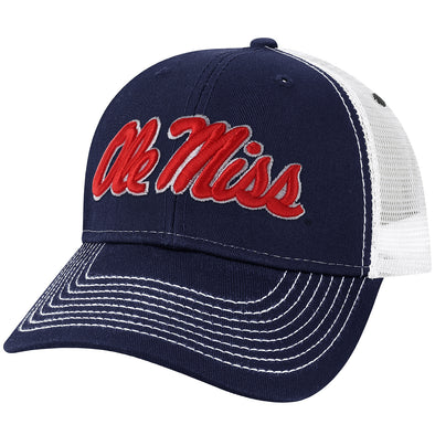 University of Mississippi Sideline Trucker Hat One-Size (Navy/White)