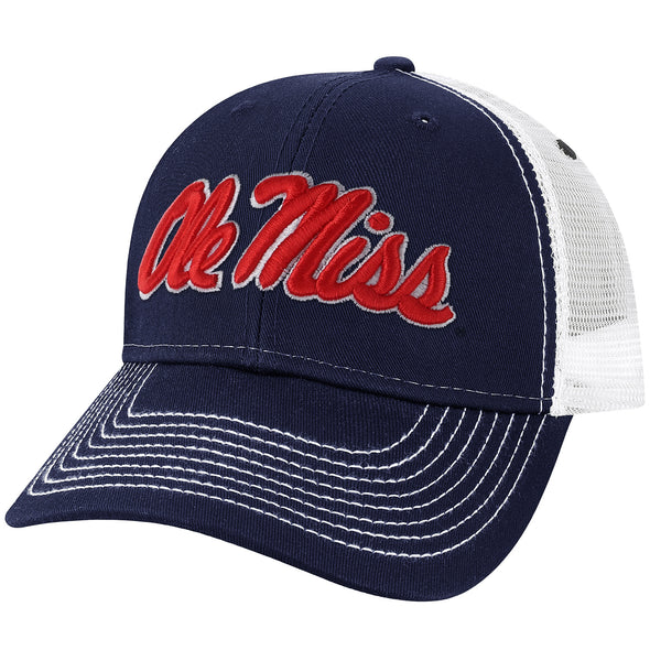 University of Mississippi Sideline Trucker Hat One-Size (Navy/White)