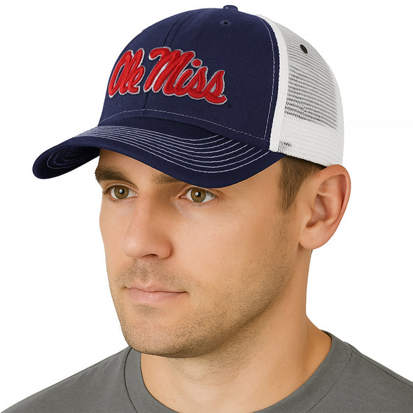 University of Mississippi Sideline Trucker Hat One-Size (Navy/White)