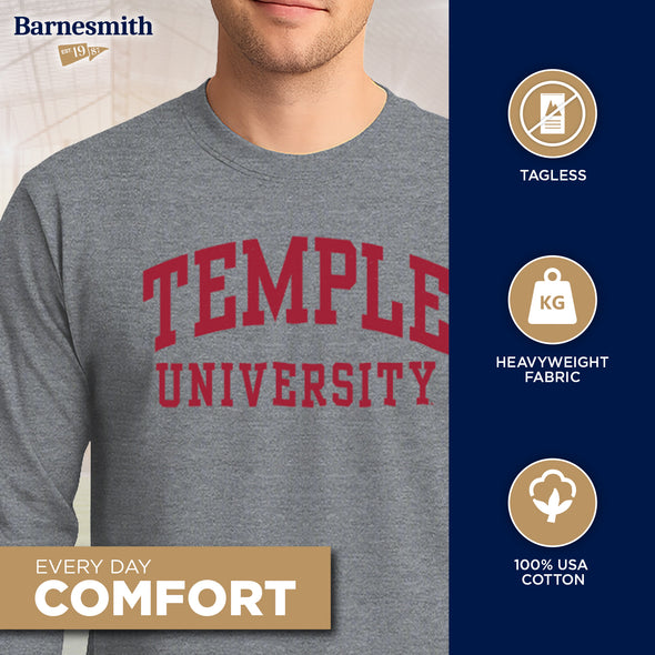 Temple University Classic Long Sleeve T-Shirt (Charcoal Grey)