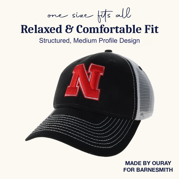 University of Nebraska Sideline Trucker Hat One-Size (Black/White)