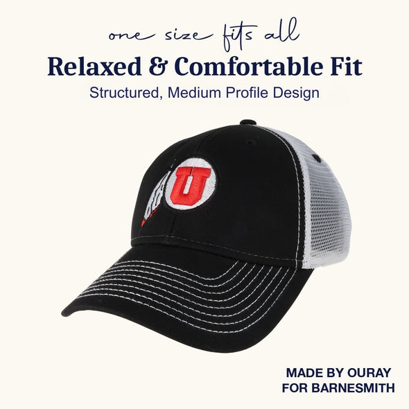 University of Utah Sideline Trucker Hat One-Size (Black/White)