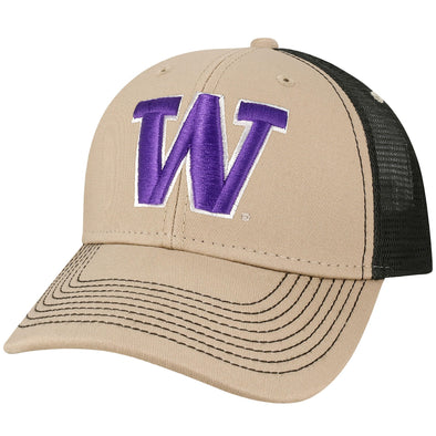 University of Washington Sideline Trucker Hat One-Size (Khaki/Black)