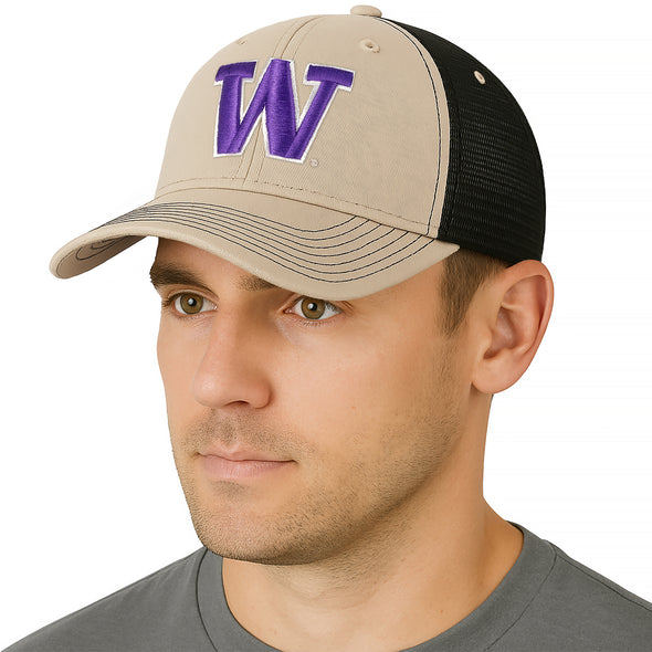 University of Washington Sideline Trucker Hat One-Size (Khaki/Black)