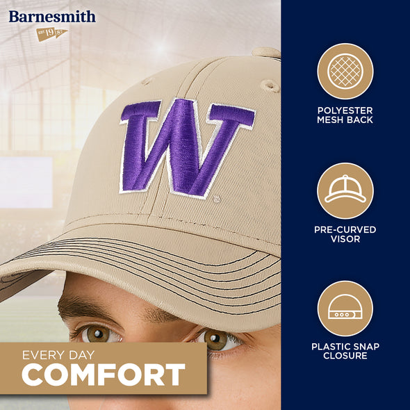 University of Washington Sideline Trucker Hat One-Size (Khaki/Black)