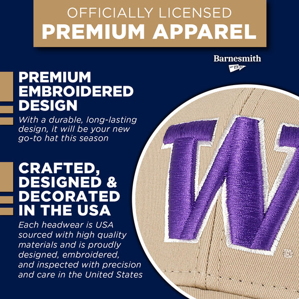 University of Washington Sideline Trucker Hat One-Size (Khaki/Black)