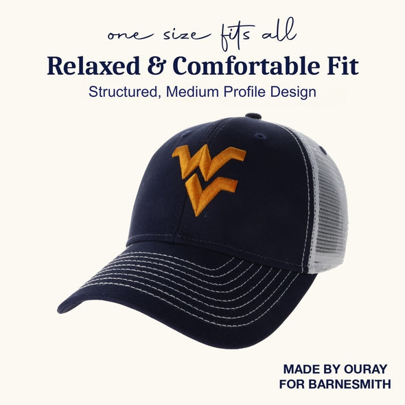 West Virginia University Sideline Trucker Hat One-Size (Navy/White)